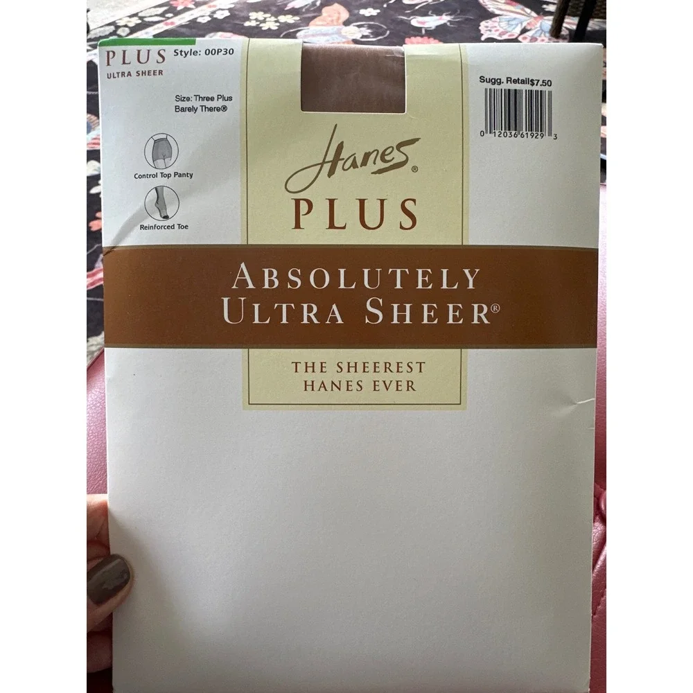 2 Hanes Plus Absolutely Ultra Sheer Pantyhose Jet/ Barely There/ Size 3P/NEW